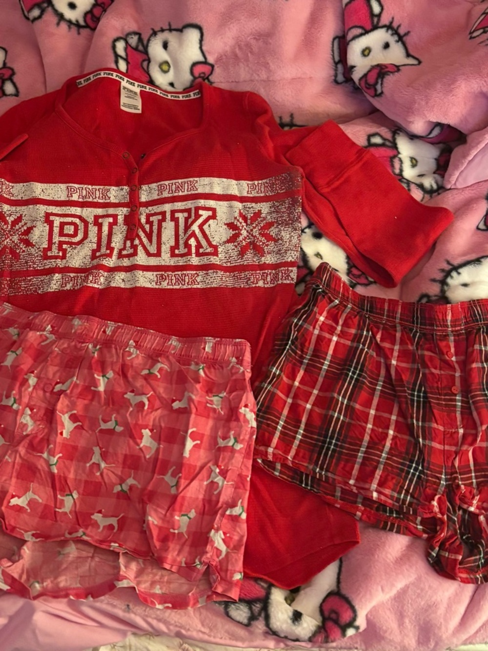 PINK Victoria's Secret Red Holiday 3-Piece Pajama Set